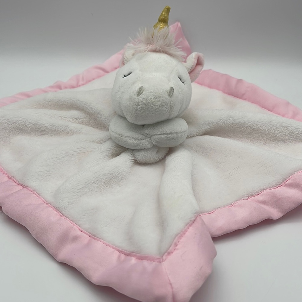 Carter’s Unicorn Lovey Security Toy Satin Backing Pink & White